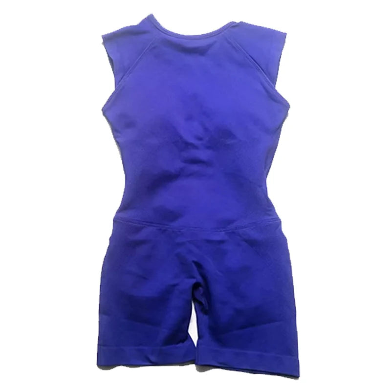 Women's Cap Sleeve Nylon Workout Romper with Open Back and Short Legs