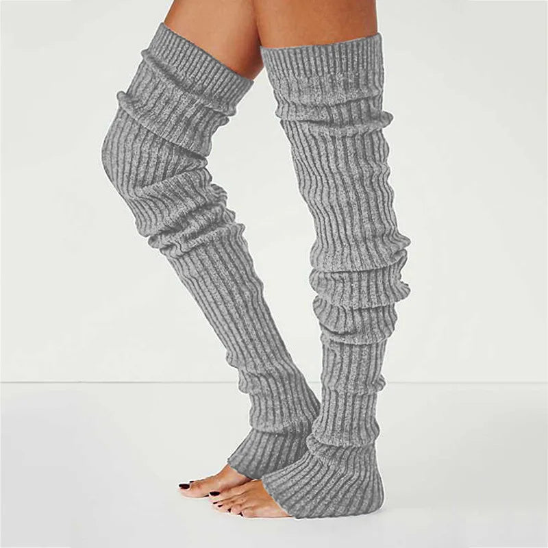 Solid Ribbed Long Leg Warmers with Open Foot Shape