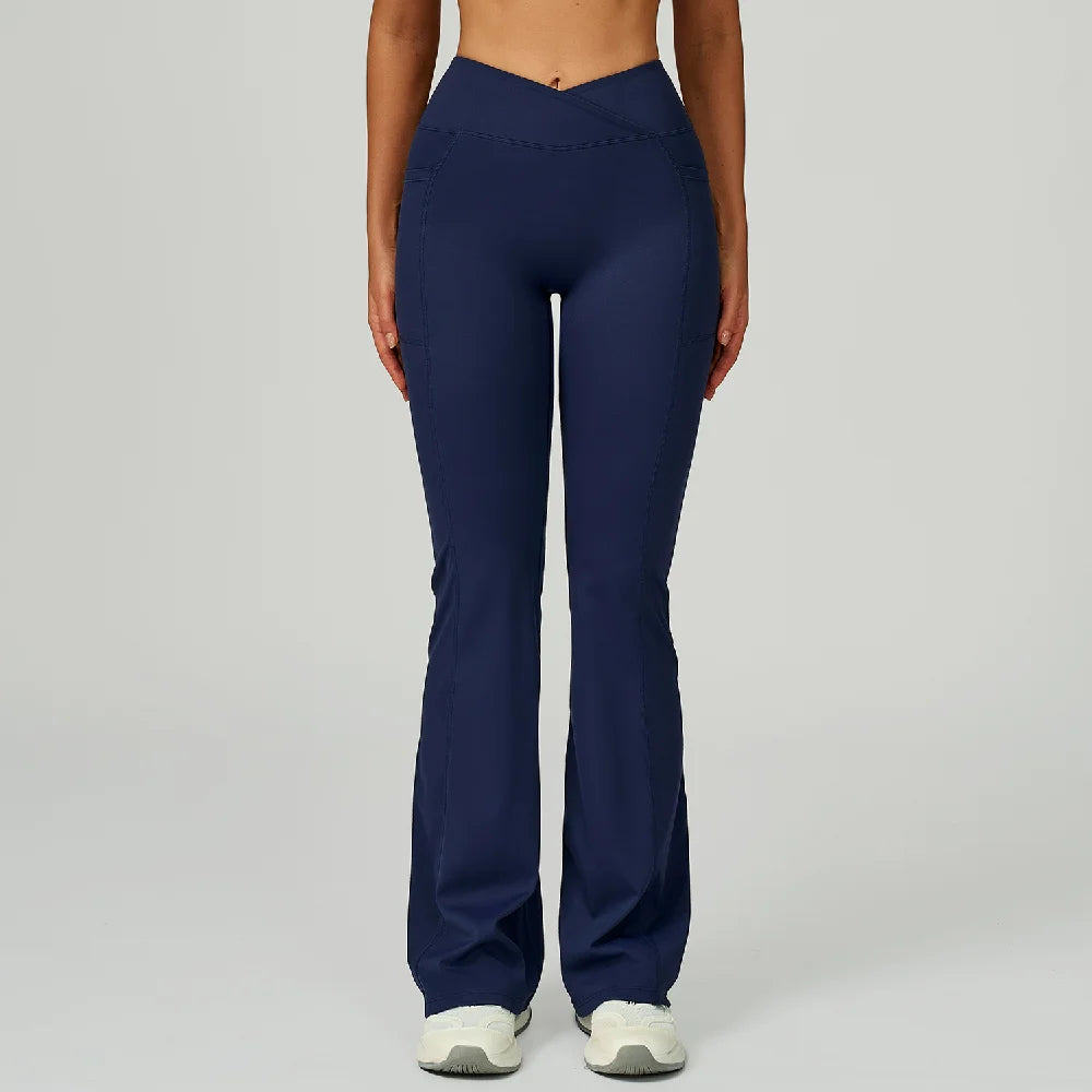 Women's High V Waist Flared Workout Pants with Side Pockets