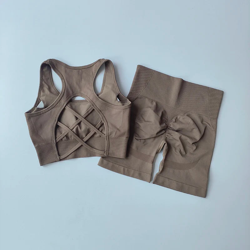 Women's Cross Back Bra And Shorts Yoga Set