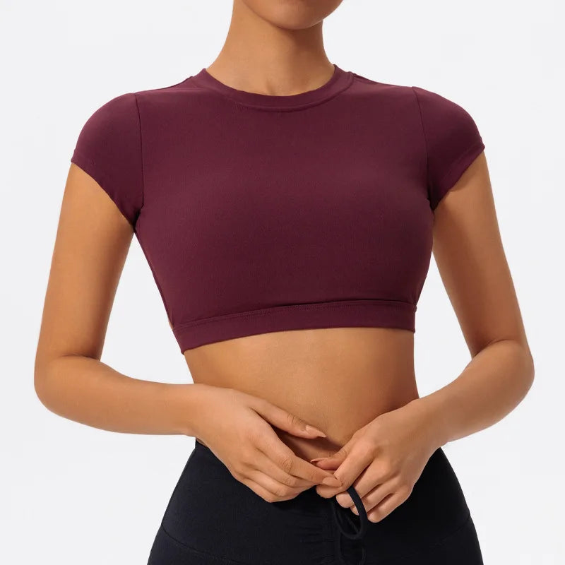 Women's Open Back Cap Sleeve Sports Crop Top