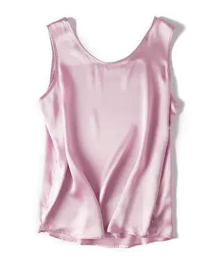 Women's Mulberry Silk Tank Top with Round Neck and Sleeveless Cut