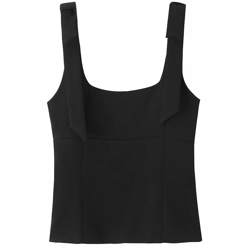 Women's Square Neck Polyester Camisole with Bow Tie Shoulder Straps