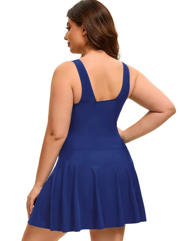 Women's V Neck Ruched Waist Skirted Swimdress Bathing Suit