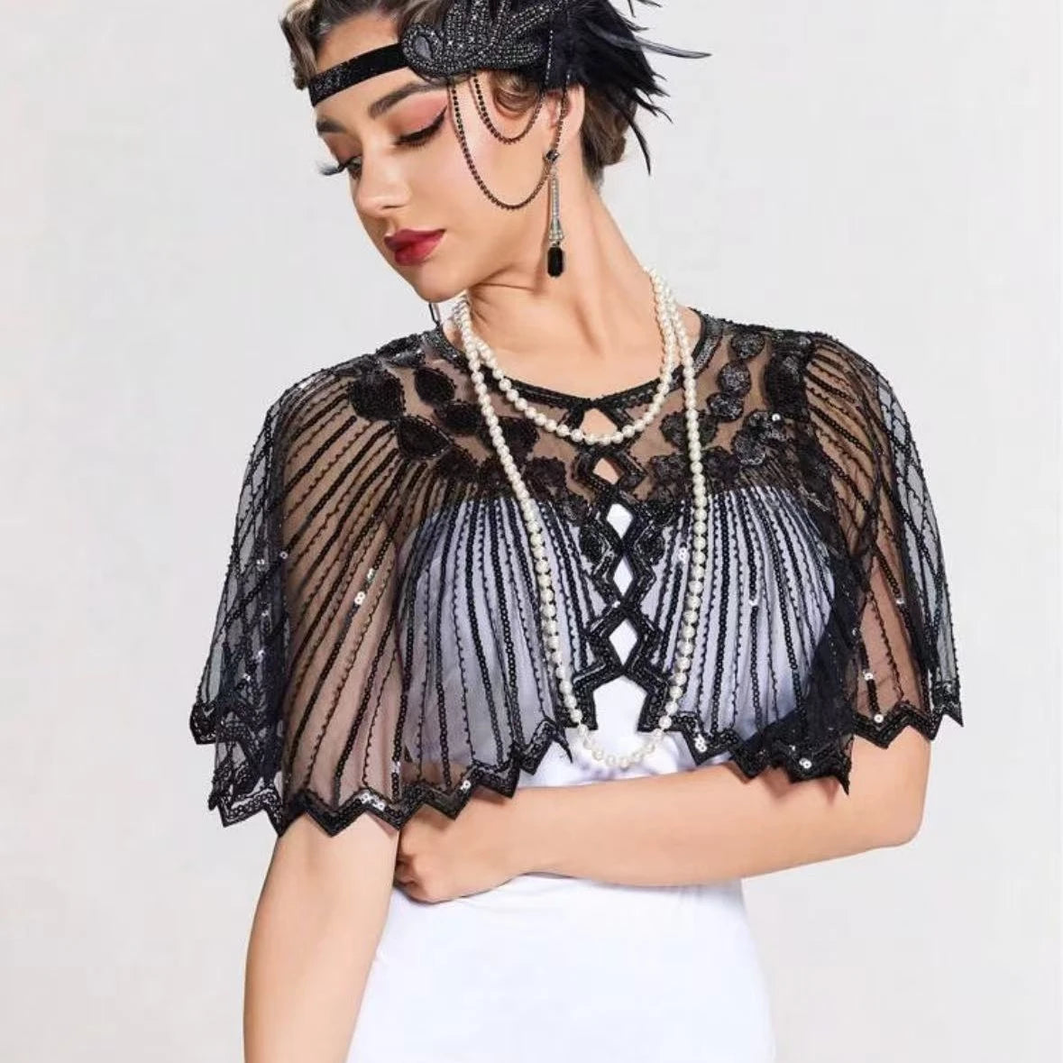 Sequined Fringe Capelet for Layering over Dresses and Tops