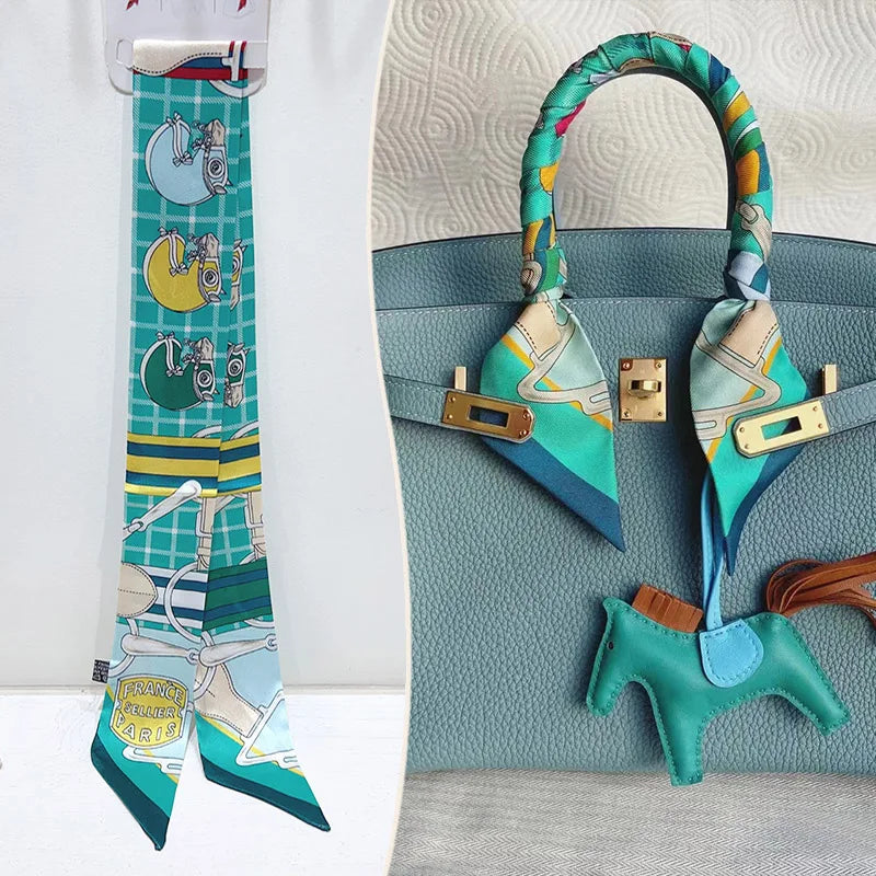 Printed Skinny Scarf for Neck and Bag Handle Styling