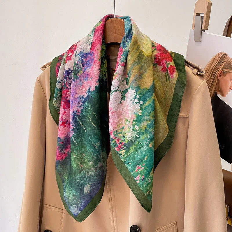 Printed Square Scarf with Polka Dot Pattern Options