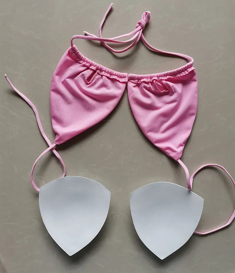 Women's Tie String Triangle Bikini Top and Thong Set