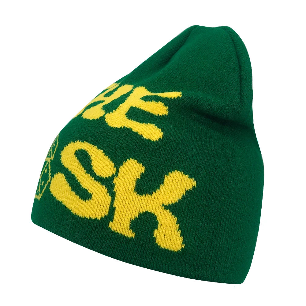 Graphic Knit Beanie with Letter and Pattern Style Options