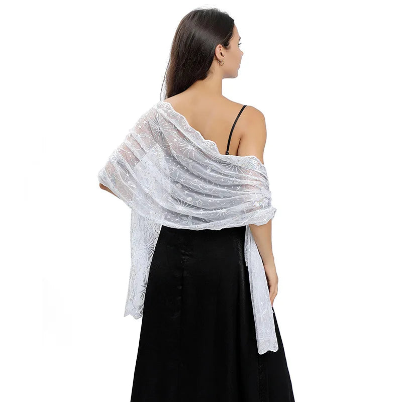 Floral Lace Fringed Wrap Scarf for Layering over Outfits