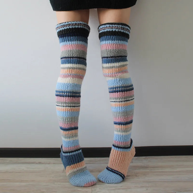 Multicolor Striped Knit Socks with Long Footed Shape