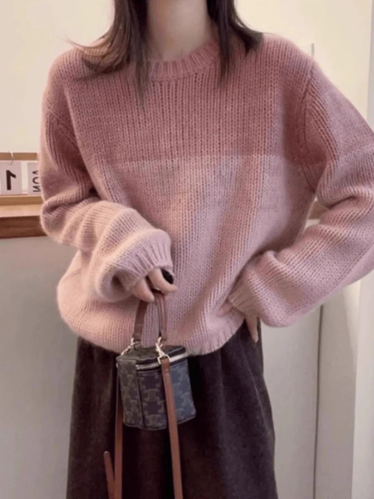 Crew-neck matching striped cashmere sweater women's long-sleeved autumn/winter loose wool base sweater