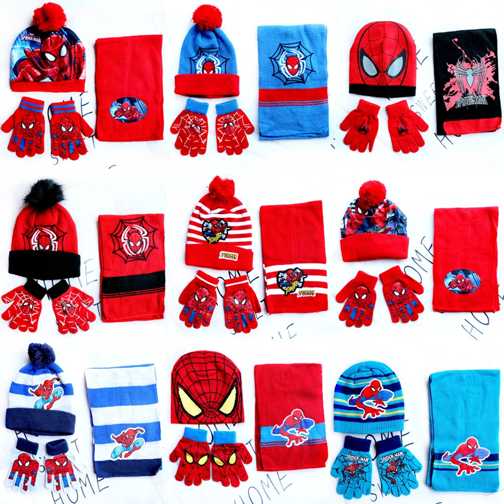 Spider-Man Knitted Hat Scarf and Gloves Set with Cartoon Style Options