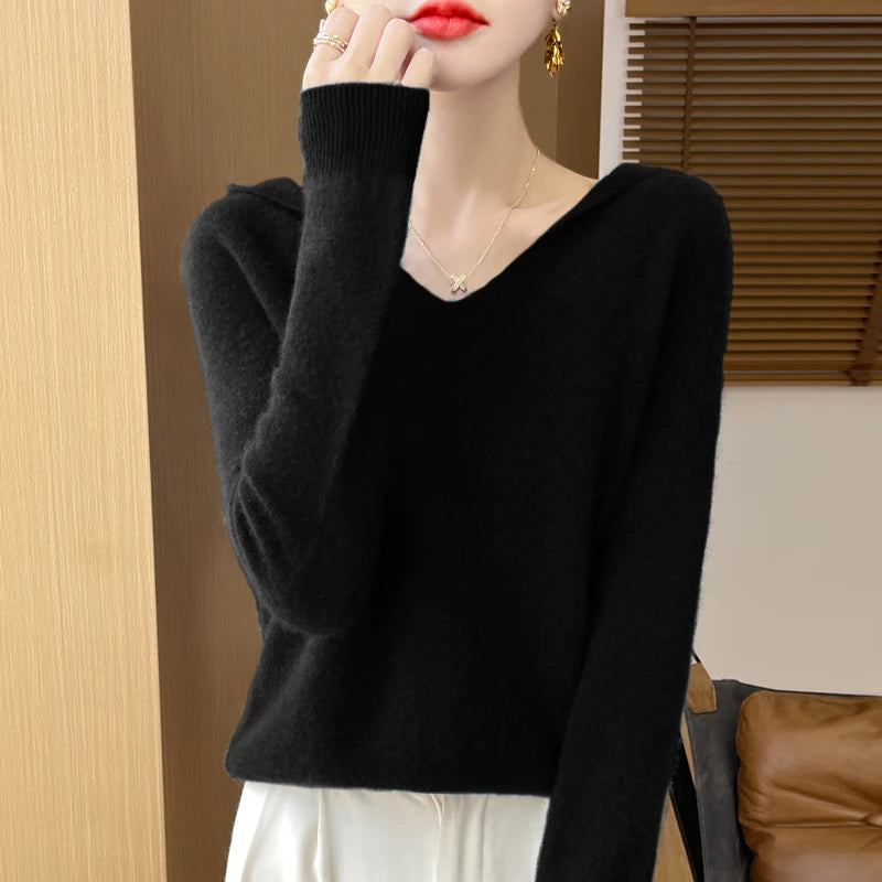 Women's V Neck And Hooded Knit Styles Sweater