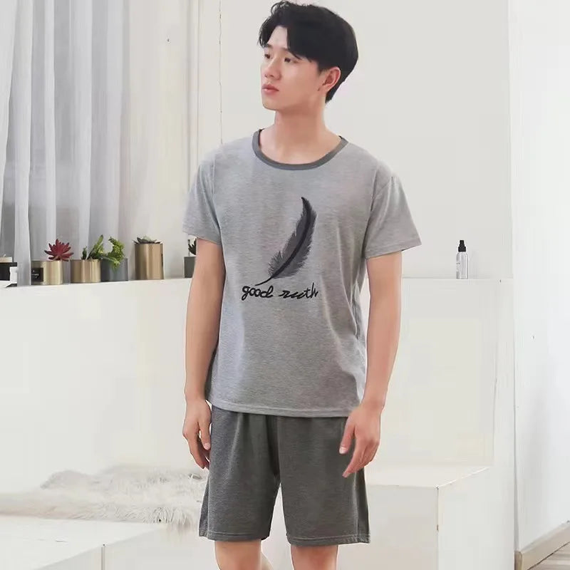 Men's Short Sleeve T Shirt and Shorts Pajama Set