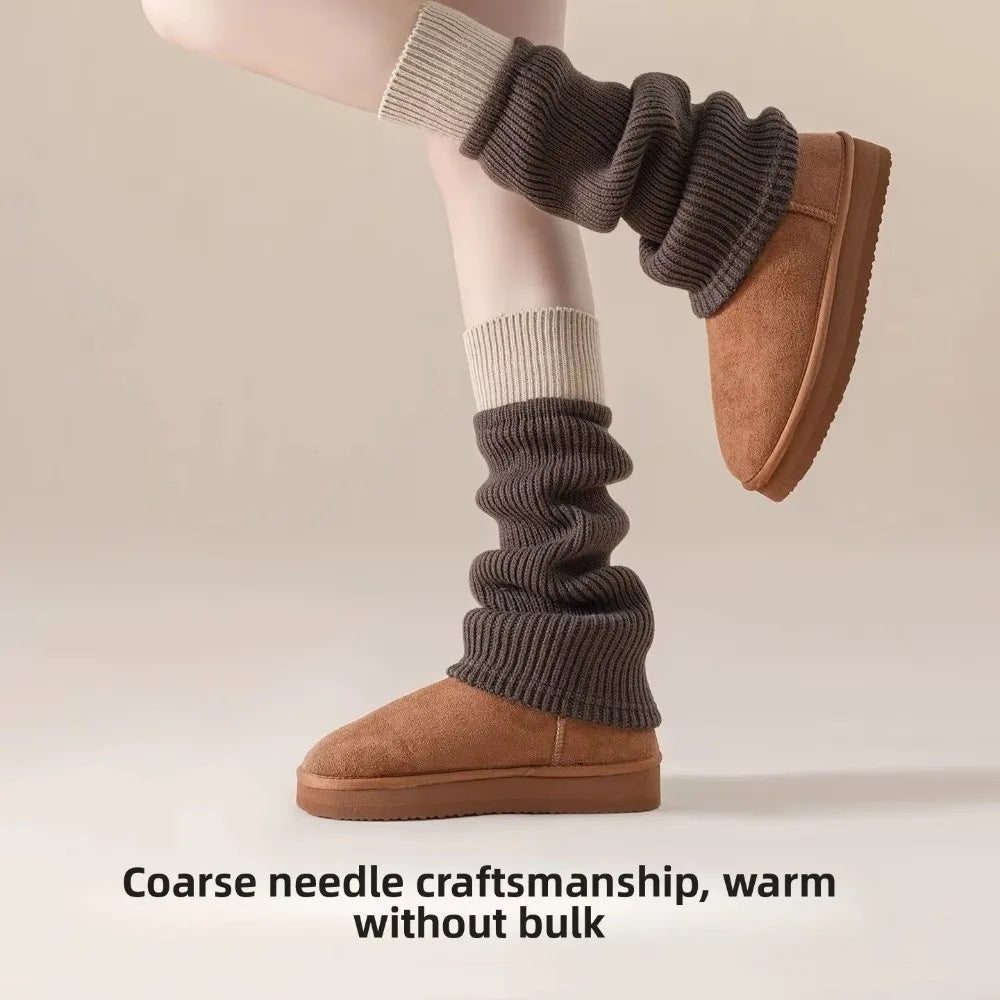 Color Block Ribbed Leg Warmers with Contrasting Wide Cuffs