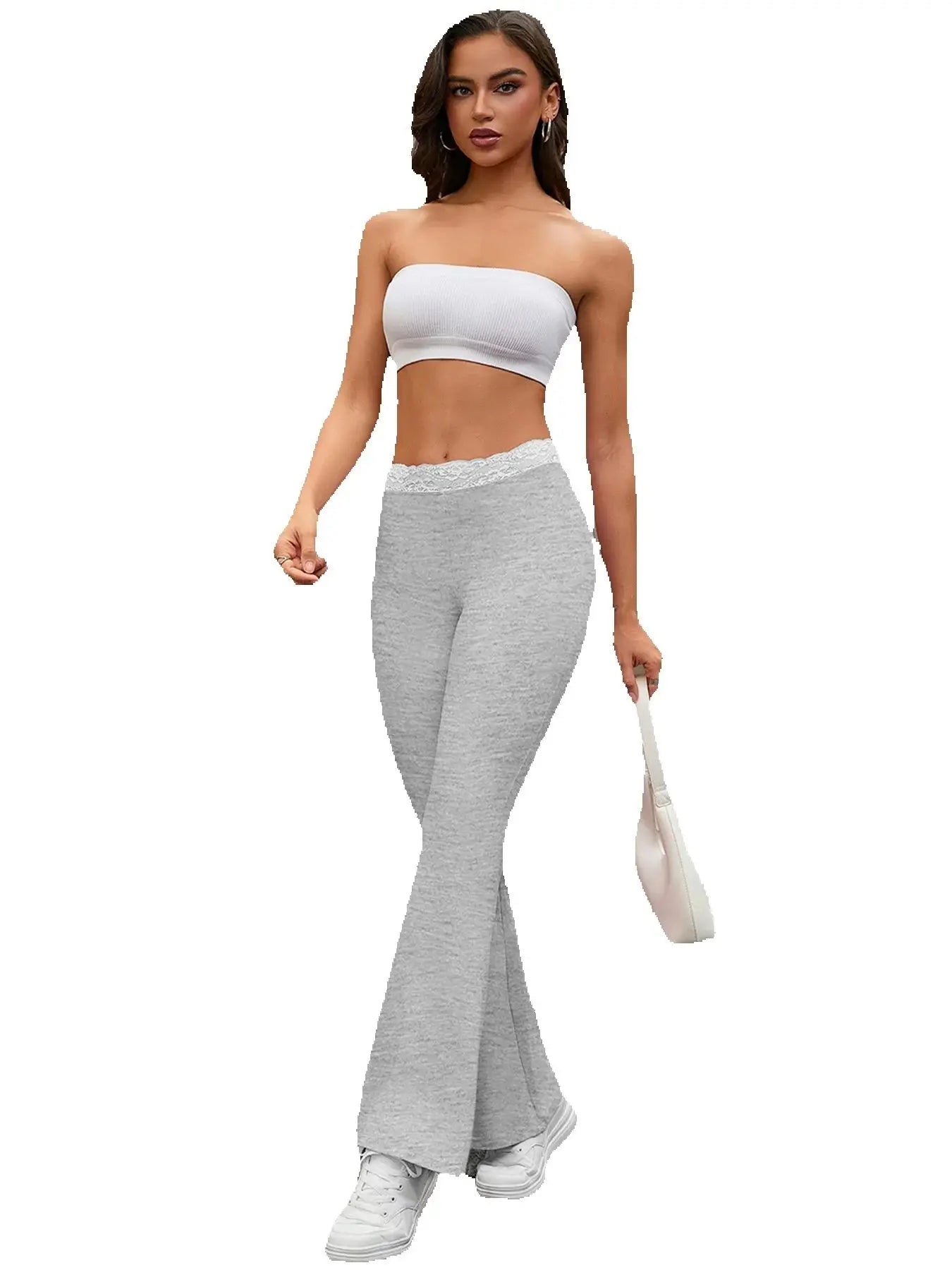 Women's Ribbed Flared Workout Pants with Fitted Upper Legs for Casual Activewear