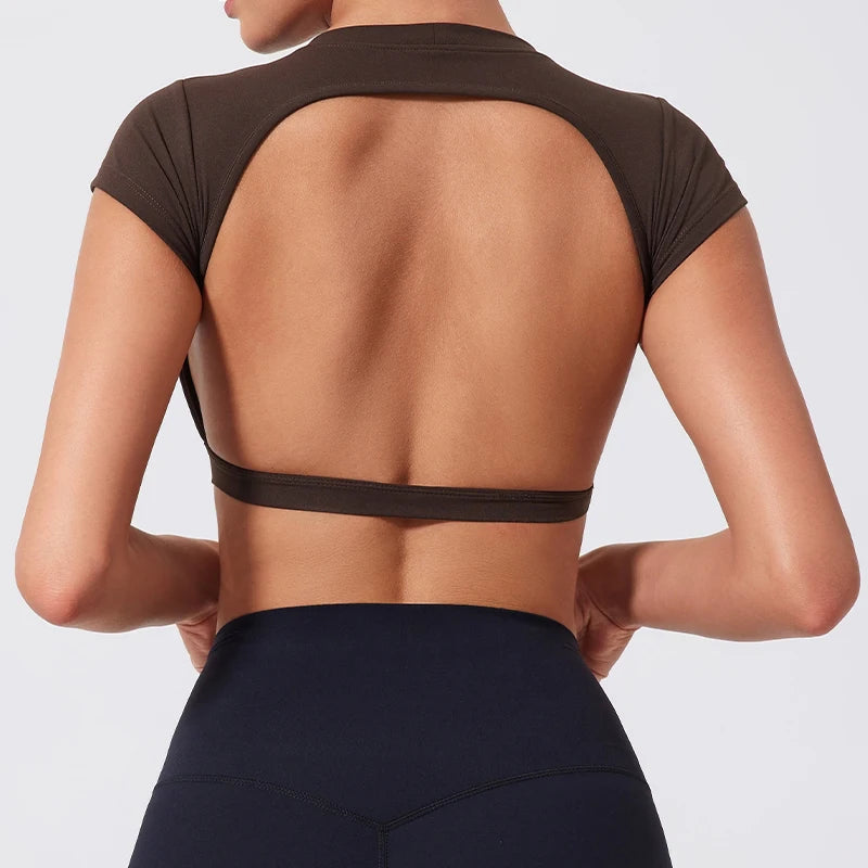 Women's Open Back Cap Sleeve Sports Crop Top
