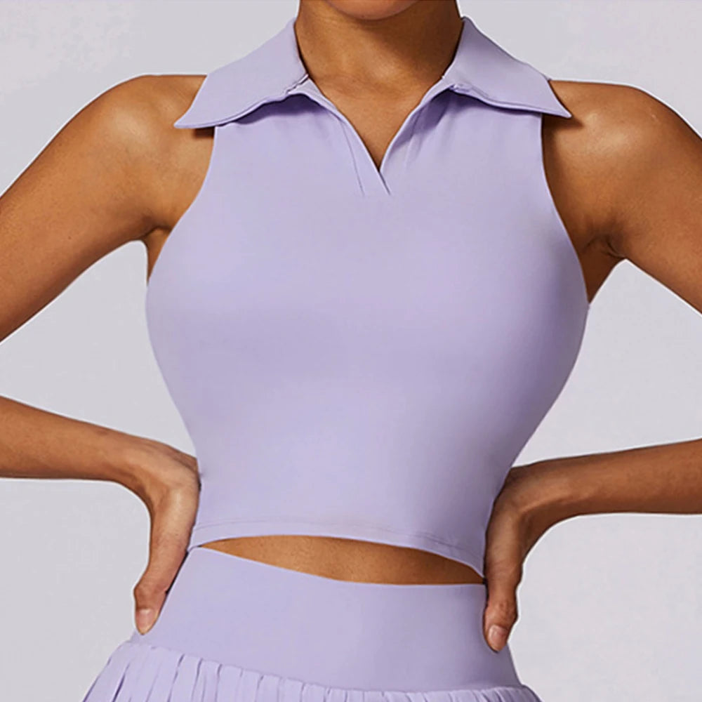 Women's Collared Crop Top and Skort Workout Set