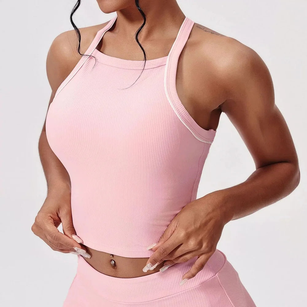 Women's Sleeveless Crop Top and Skort Workout Set
