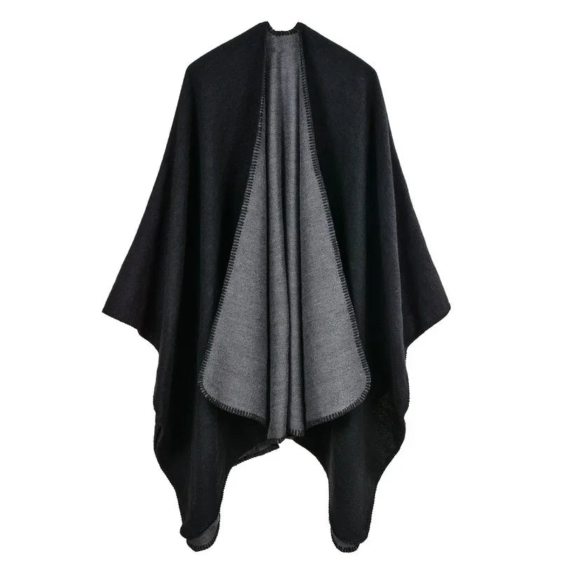 Patterned Fringed Open Front Poncho for Layering over Outfits