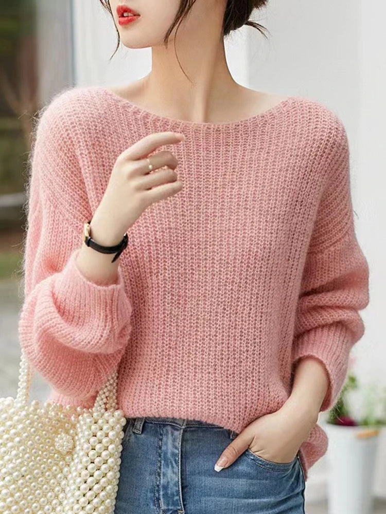 Women's Sheer Open Knit Crew Neck Sweater Casual Knit Layer