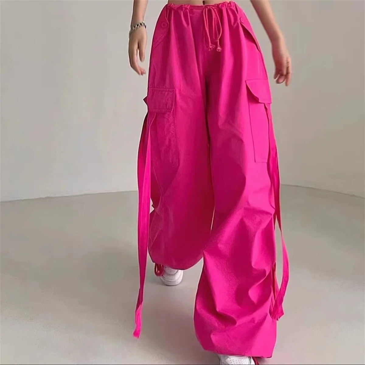 Women's Cargo Pants with Hanging Ties and Adjustable Leg Openings