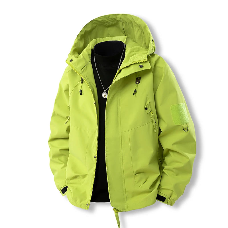 Hooded Zip-Up Windbreaker Jacket with Adjustable Cuffs for Outdoor Wear