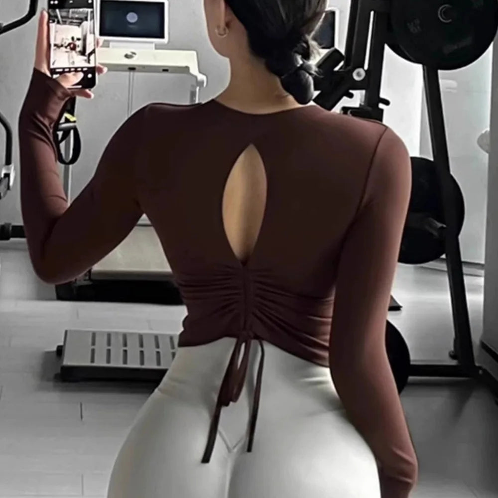 Women's Tie-Back Long-Sleeve Workout Crop Top