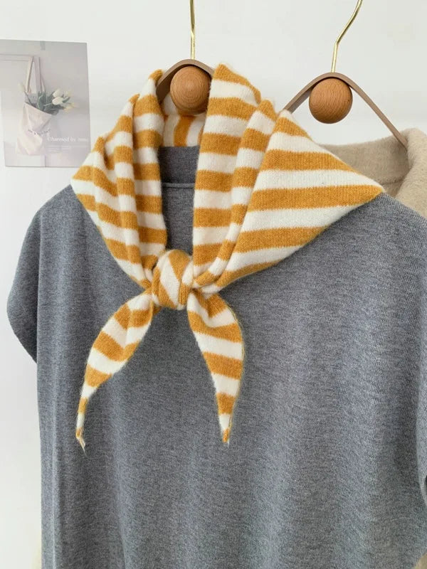 Striped Triangle Knit Scarf with Tieable Pointed Ends