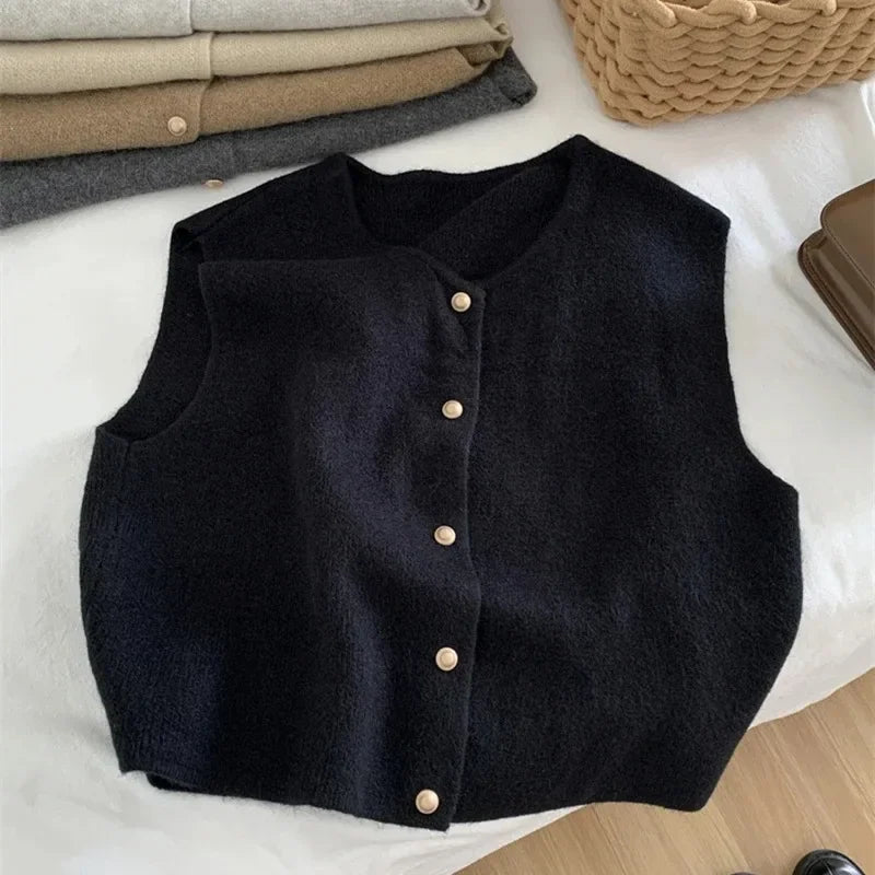 Women's Sleeveless Knit Button Front Vest Casual Knit Layer