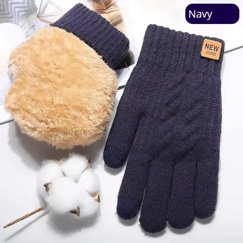 Solid Full Finger Knit Gloves with Ribbed Cuffs