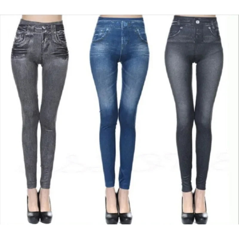 Women's Denim Look Full Length Leggings For Workout Outfits