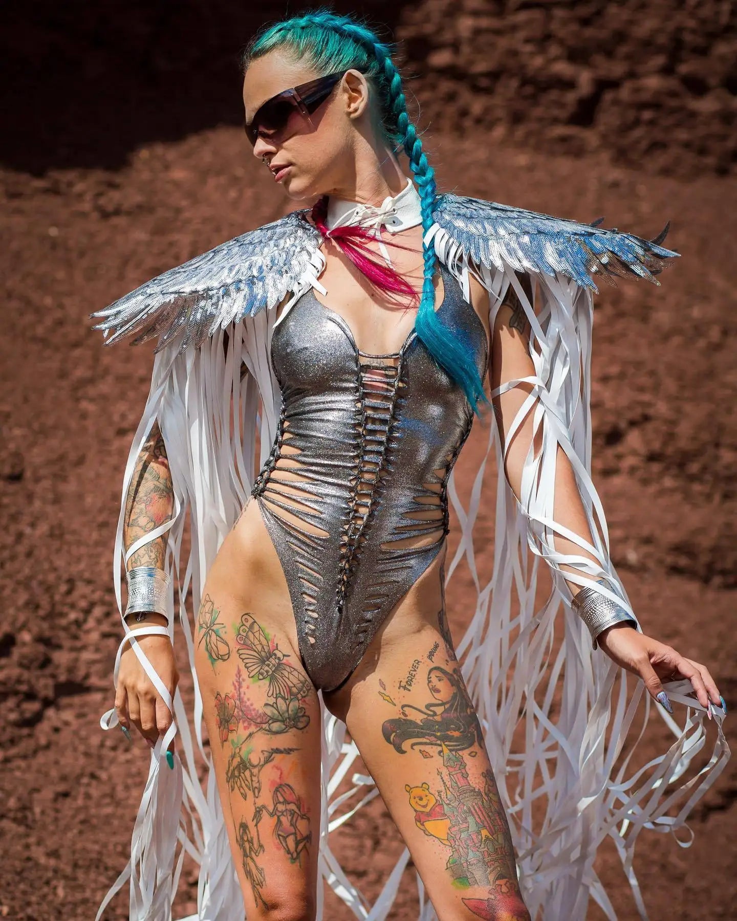 Metallic Wing Fringe Cape for Stage and Costume Layering