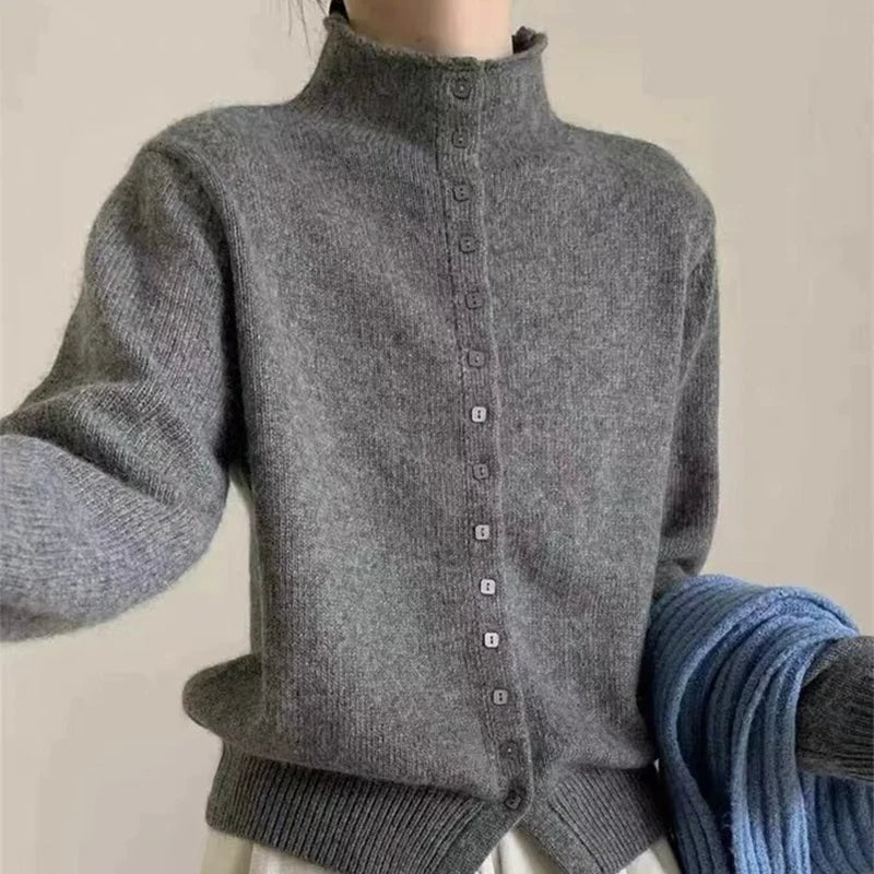 Women's Stand Collar Button Front Cardigan Casual Knit Layer