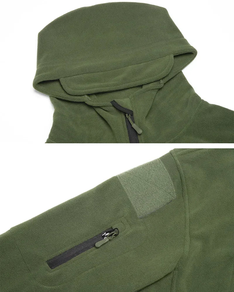 Winter Hunting Fleece Jacket Men Warm Polar Outdoor Hoodie Jacket Multi-Pocket Casual Full Zip Sport Hiking Coat