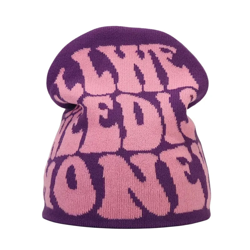 Graphic Knit Beanie with Letter and Pattern Style Options