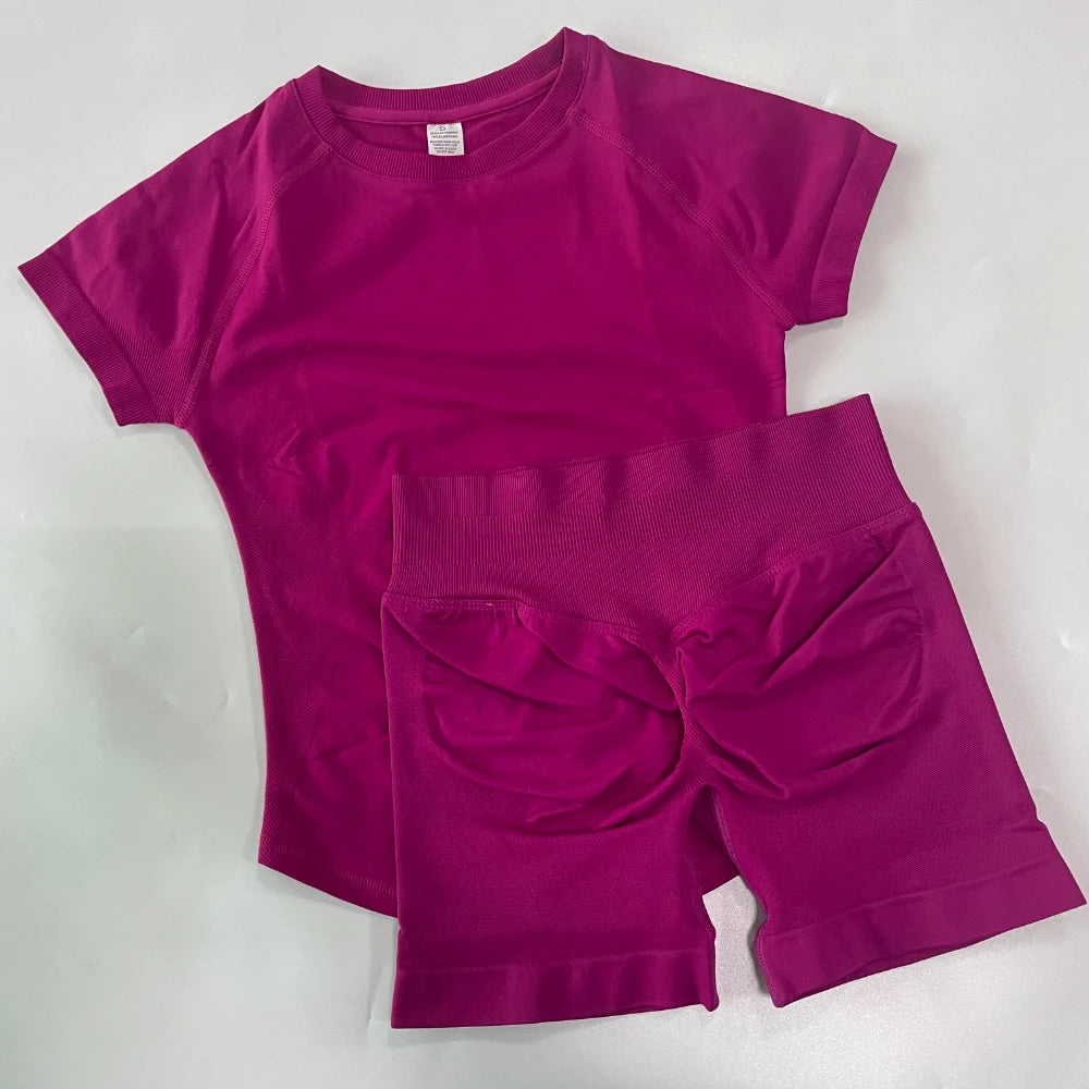 Women's Tee And Shorts Options Yoga Set For Workout Outfits