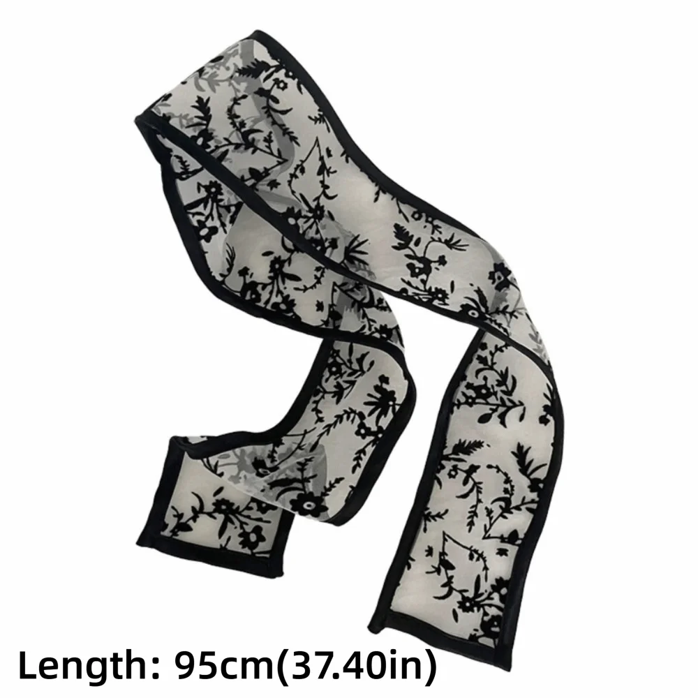 Floral Lace Ribbon Scarf with Sheer Decorative Texture