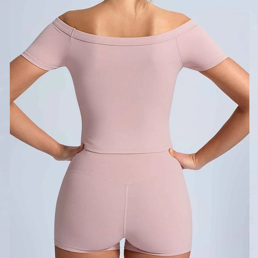 Women's Off-Shoulder Top and Shorts Workout Set