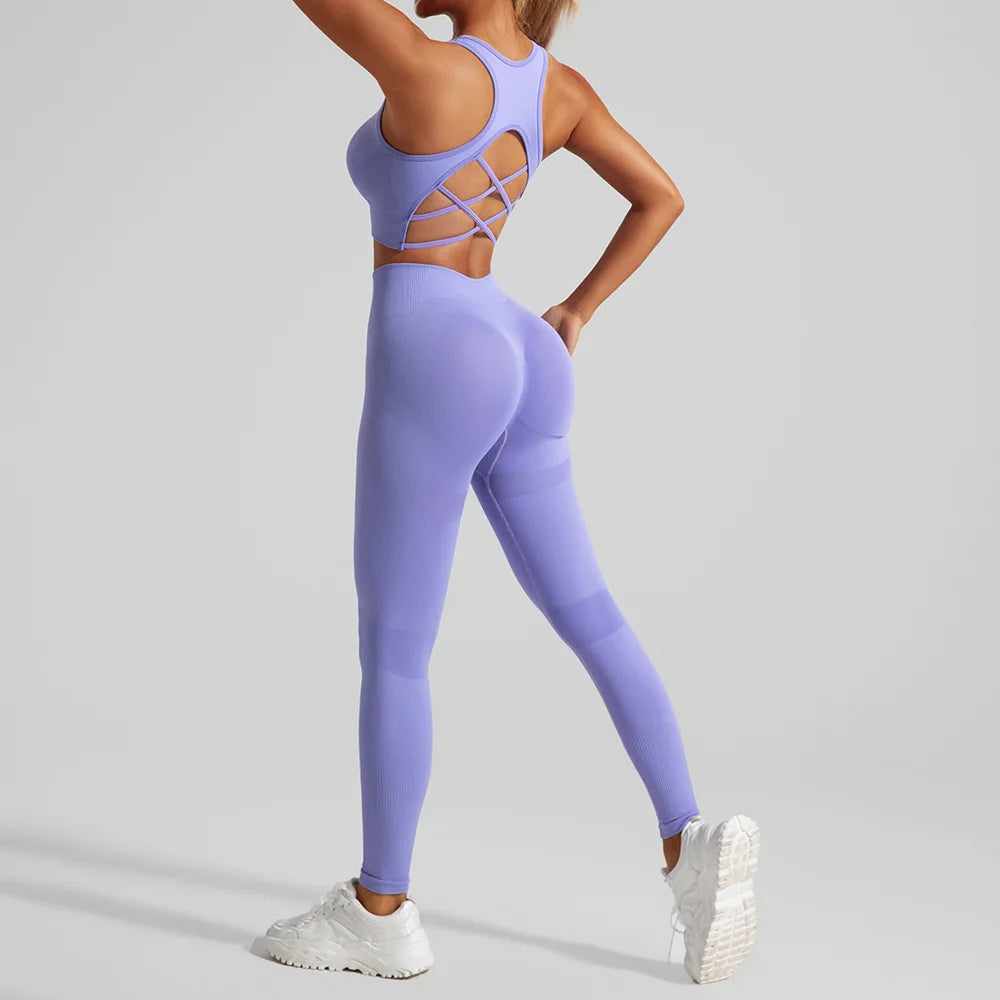 Women's Cross Back Bra And Leggings Yoga Set