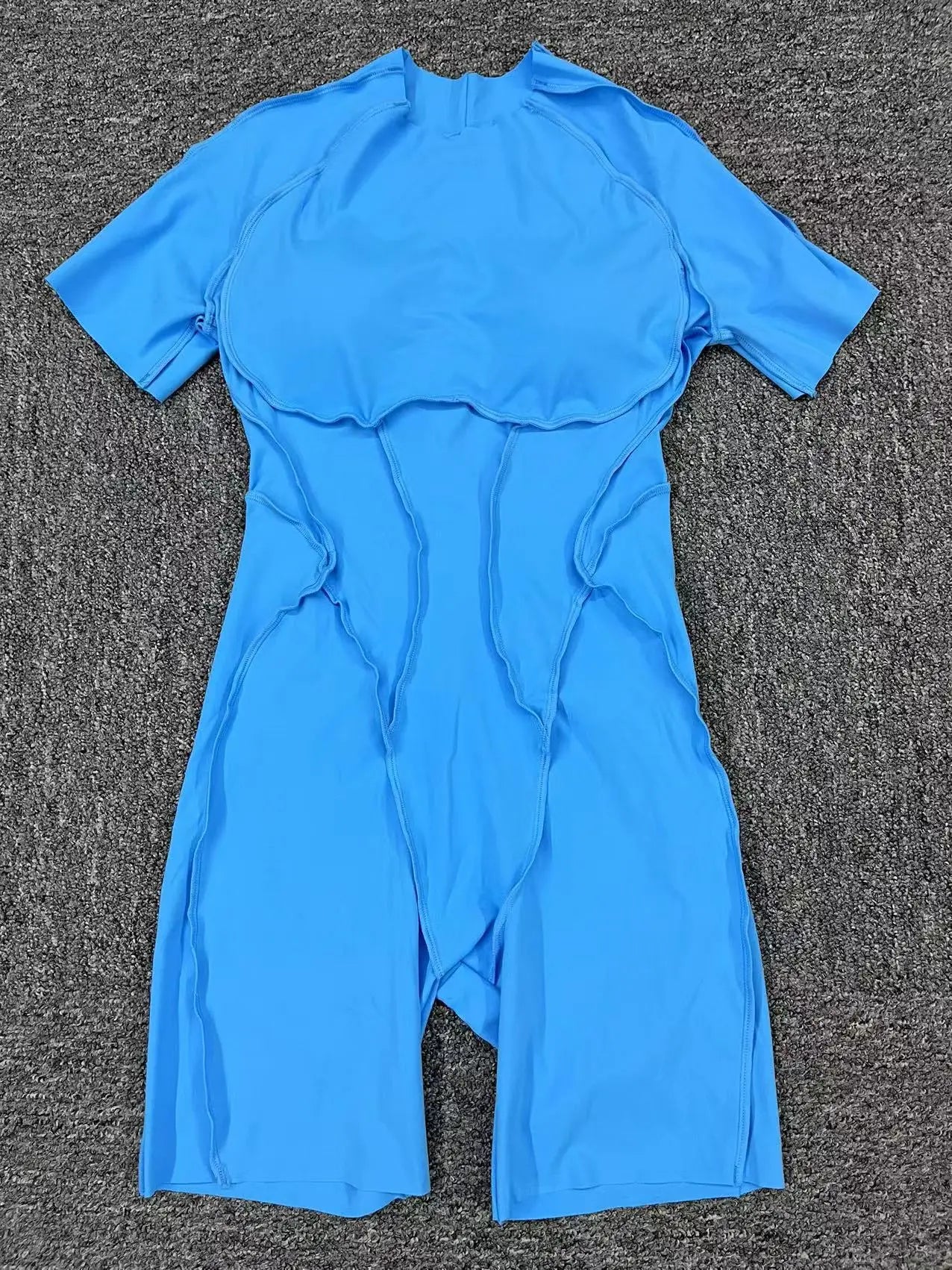 Women's Panelled Short Sleeve Workout Romper with a Rounded Back Cutout