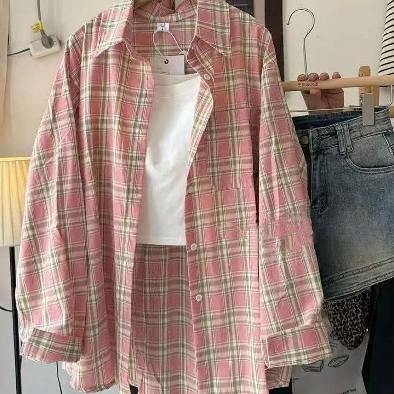 Women's Checked Collared Long Sleeve Shirt