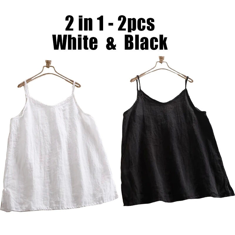Women's Loose Polyester Camisole with Thin Straps and Single or Two Pack Options