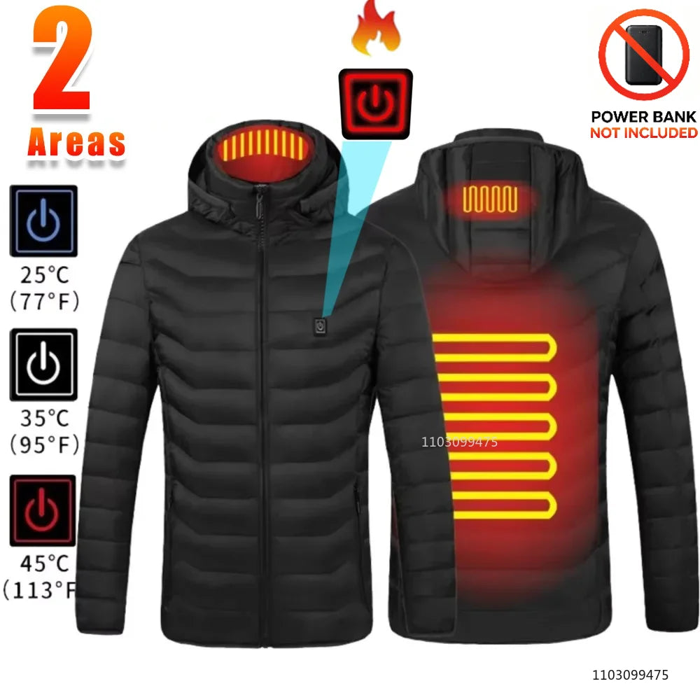 USB Heated Hooded Full Zip Long Sleeve Outdoor Jacket