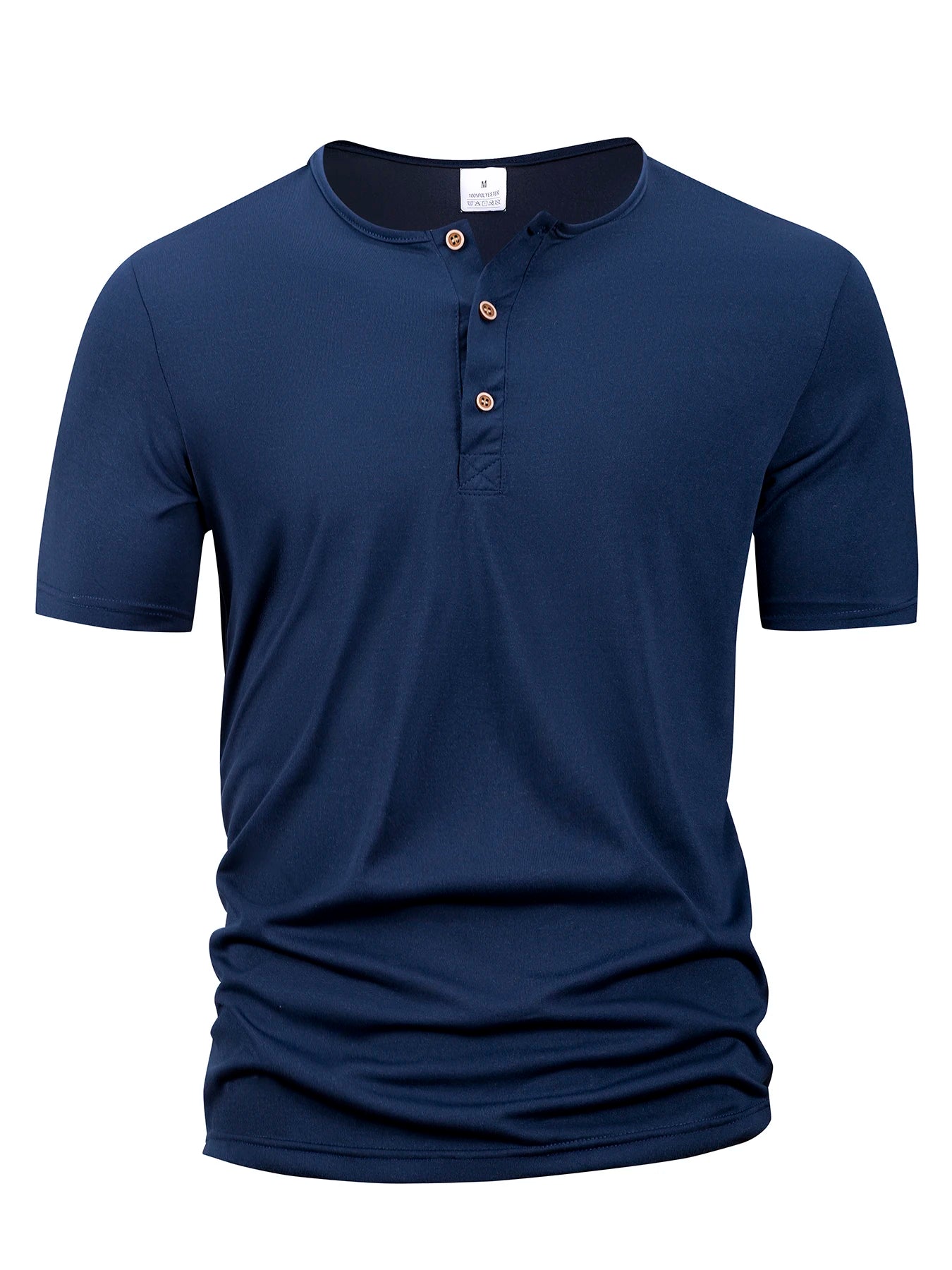 Solid Henley Neck Short Sleeve Button Placket T Shirt