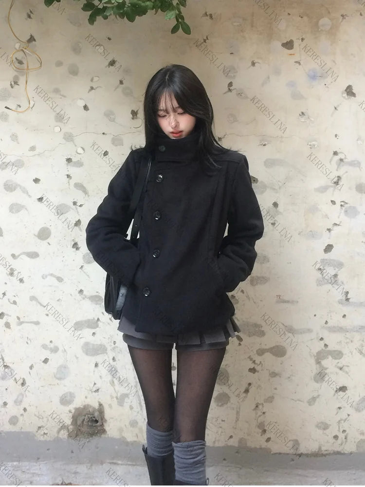 Fitted High-Collar Long-Sleeve Zip-Front Jacket