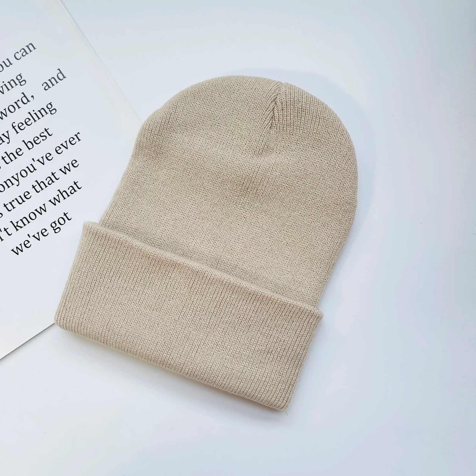 Solid Knit Beanie with Folded Cuff and Color Choices