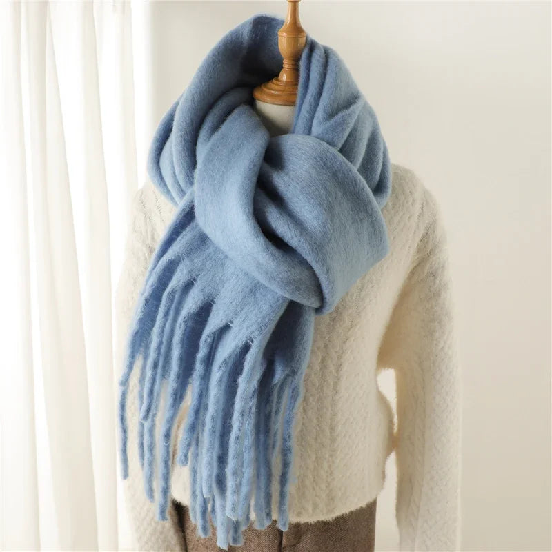 Solid Long Fringed Scarf for Draped Neck Styling