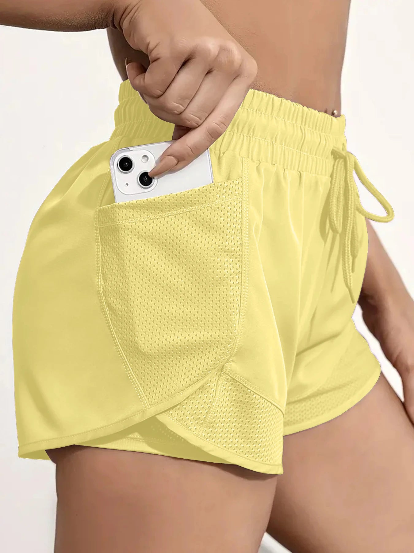 Women's Two Layer Polyester Running Shorts with a Drawstring Waist